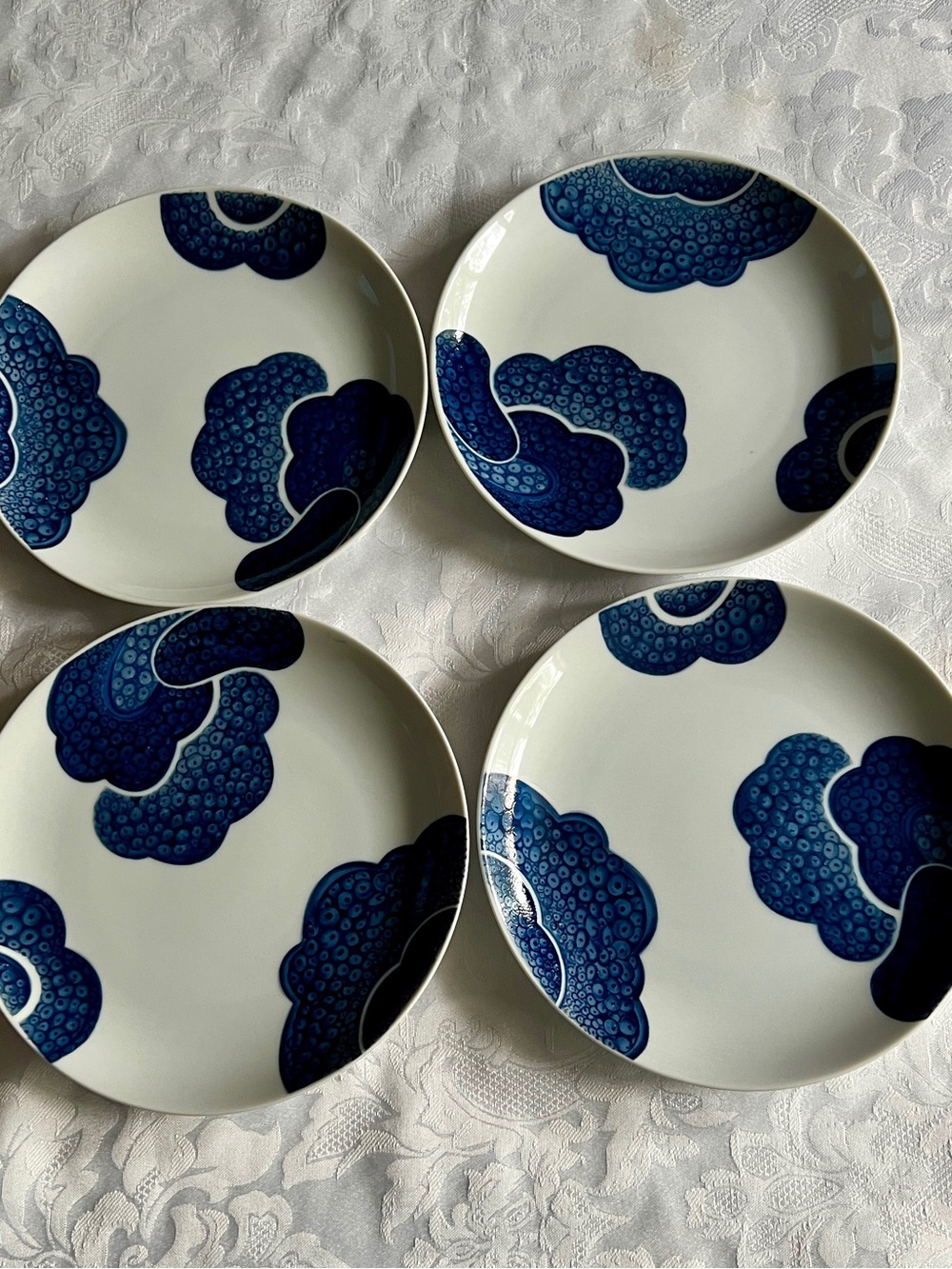 Vintage Toscany Nuage Fine China Salad Dessert Plates Blue White Set of 4